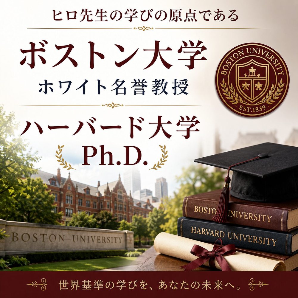 ヒロ先生の学びの原点である、ボストン大学 ホワイト名誉教授。ハーバード大学 Ph.D.