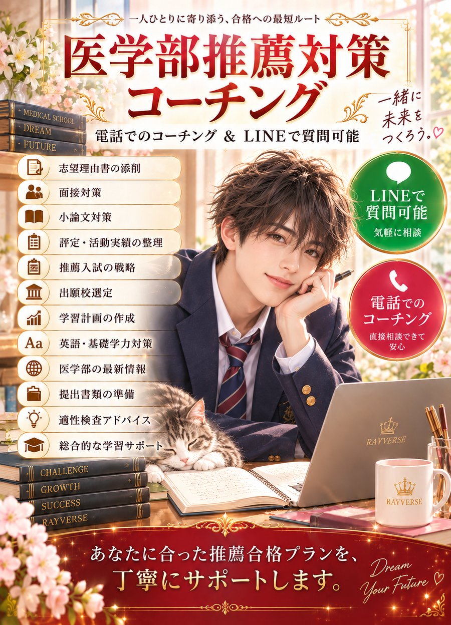 医学部推薦対策コーチング。電話でのコーチングとLINEでの質問が可能。