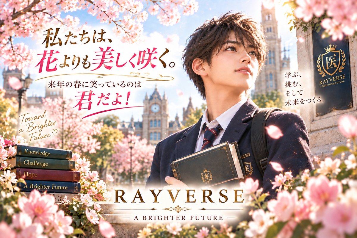 私たちは、花よりも美しく咲く。来年の春に笑っているのは君だよ。学ぶ、挑む、そして未来をつくる。